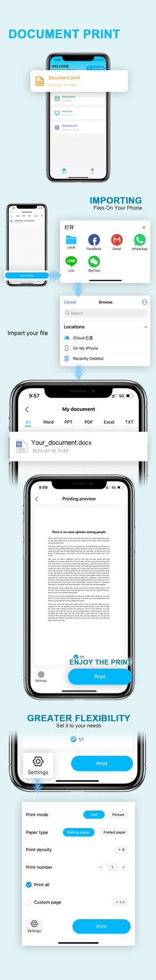 Impressora Térmica Portátil Sem Tinta A4 Bluetooth PDF Excel Word para Impressão de Documentos com Rolo de Papel para Trabalho de Escritório Casa Escola