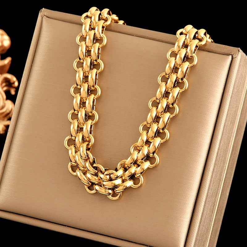 EILIECK Colar de Corrente Grossa de Aço Inoxidável 316L Dourado e Prateado para Mulheres, Corrente Cubana da Moda, Joia Impermeável de Presente