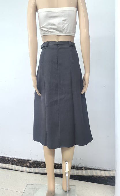 Lucyever All-Match Pleated Skirts Women Autumn Winter High Waist A-Line Folds Skirts Female Korean Fashion with Belt Midi Skirts