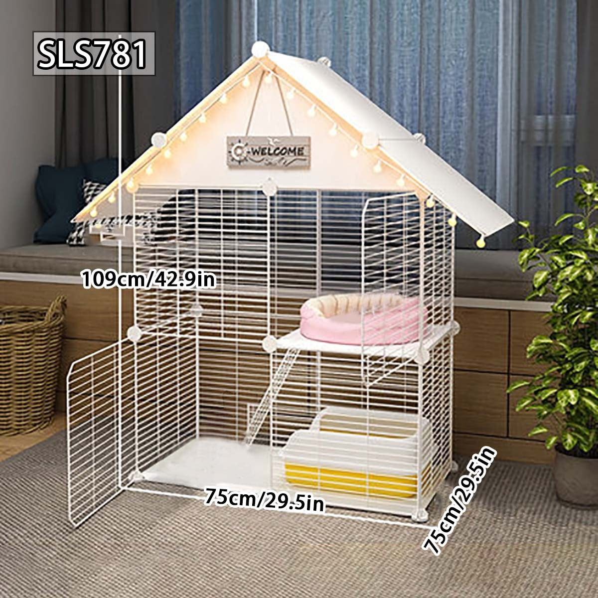 Gaiola para Gatos, Mansão para Gatos, Ninho de Luxo Interno para Gatos, Casa com Banheiro, Pode Acomodar Caixa de Areia, Casa de Gatinhos, Casa de Gatos de Três Andares