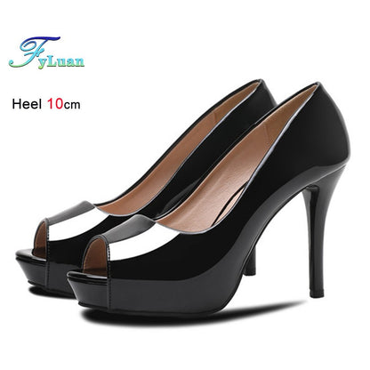 2025 Fashion New Women Fish Mouth High Heels Shoes Glossy Naked Pink Shallow Mouth Peep Toe Single Shoes Ladies Platform Sandals
