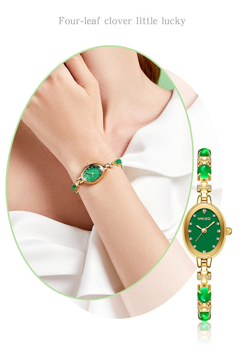 MKGO Women's Fashion Bracelet Watch Luxury Quartz Ladies Watch 30M Waterproof Premium Exquisite Emerald Crystal Female Watches