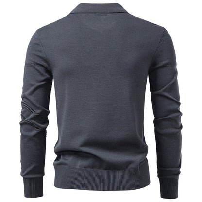New Autumn Winter Thermal Comfort Mens Polo Shirt For Solid Stripe Long Sleeve Slim Fit Warm Social Casual Sweater for Men