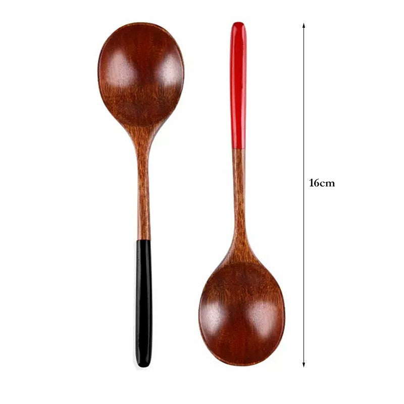 2Pcs Wooden Spoon Kids Rice Dessert Spoon Small Wood Coffee Teaspoon Long Ramen Soup Spoons Japanese Cutlery Kitchen Tableware