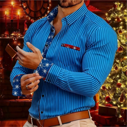 2026 New Christmas Men's Shirt - Buttoned Casual Shirt - Long Sleeve Series - Embroidered Patchwork Shirt - Daily Casual Wear -