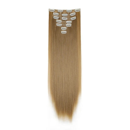 Aplique de Cabelo Sintético Liso Longo 24 Polegadas 7 Peças/Conjunto 16 Clipes Penteado Preto Loiro Extensões de Cabelo