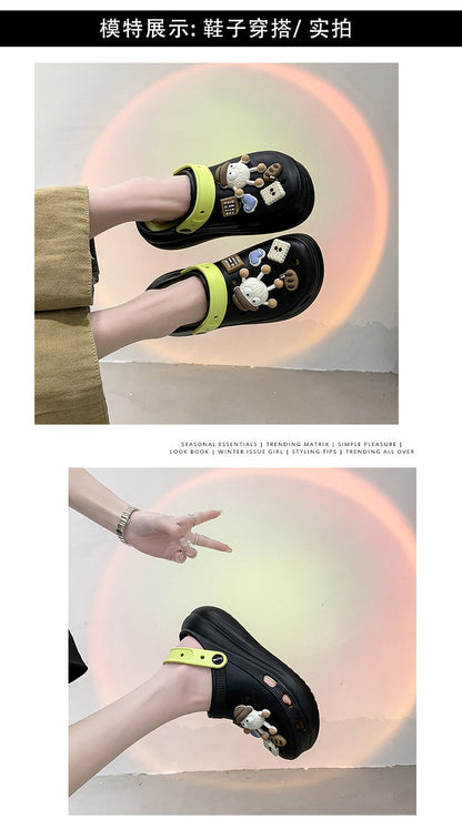 Fashion Diy Clogs Sandals Women 2024 Summer Chunky Platform Slippers Woman Thick Bottom Closed Toe Beach Slippers Mujer