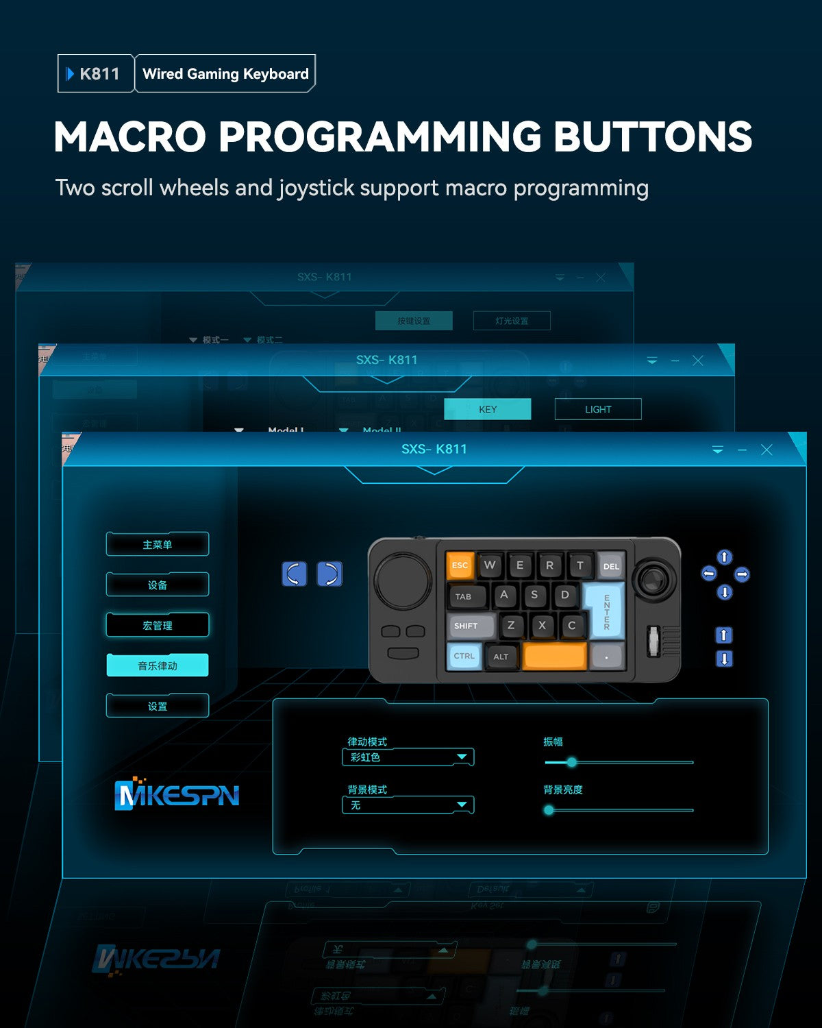 Teclado Mecânico com Fio Hot-Swap com Scroll de Volume Joystick Teclado Numérico de 19 Teclas Programáveis para Computador Portátil Joystick com Macro Definida