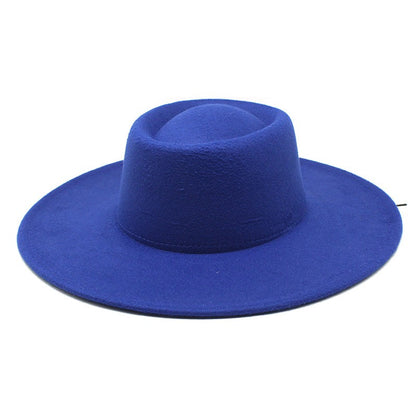 Classic British Style 9.5CM Big Wide Brim Fedora Hat For Women Fashion Autumn Winter Felt Church Hats Wedding Dress Jazz Cap