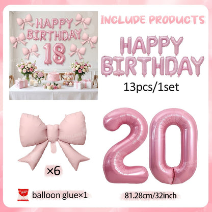 Pink Bow Birthday Balloon Happy Birthday Letter Balloon Used for Wedding, Valentine's Day, Birthday, Proposal Decoration Decor