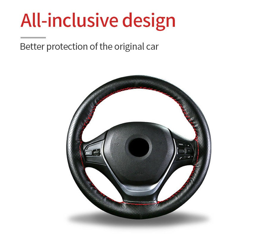 Capa de Volante SEAMETAL de Couro Genuíno com Agulhas e Linha, Trança DIY para Carro, Diâmetro 37-38cm