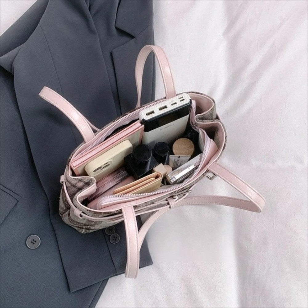 New Handbag Boho Shoulder Bag Bell Pendant Lightweight Tote Bag Plaid Women's Bag Women