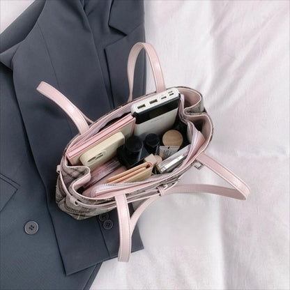 New Handbag Boho Shoulder Bag Bell Pendant Lightweight Tote Bag Plaid Women's Bag Women