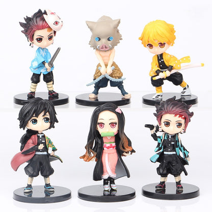 6 unidades/12 unidades/conjuntos Q Posket Atacado de Miniaturas Demon Slayer Kimetsu No Yaiba Pequenas Bonecas de PVC Decoração de Mesa
