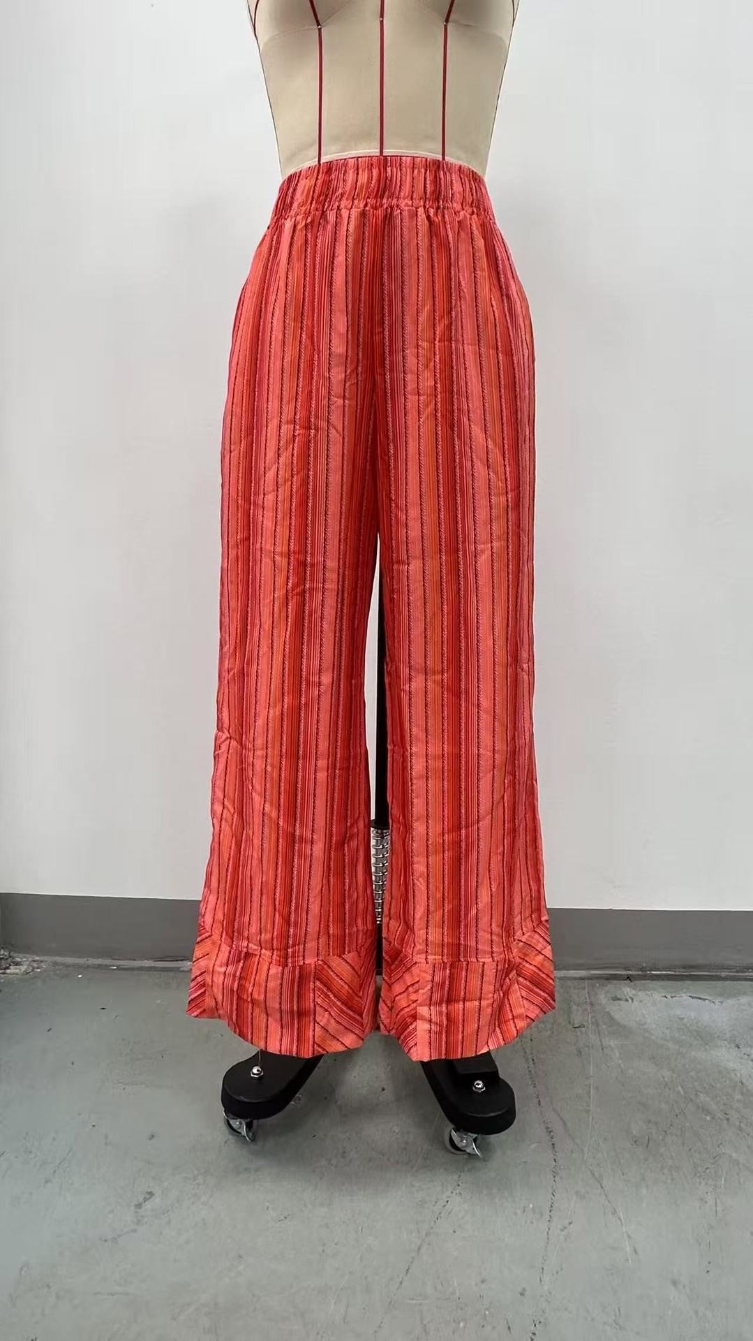 Fashion Printed Striped Wide-leg Long Pants Women's New Spring Autumn Loose Casual High-waisted Slimming Beach Long Pants Female