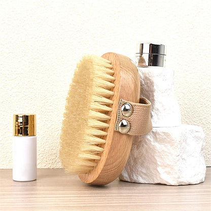 Escova Corporal de Pele Úmida Seca Cerdas Naturais de Porco Esfoliação Corporal para Pele Seca Massagem Limpeza Ferramenta SPA para Celulite Drenagem Linfática