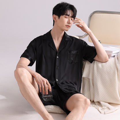 Ice Silk Pajamas Men's Spring and Summer Light and Breathable Simulation Silk Satin Short-sleeved Shorts Youth Simple Loungewear