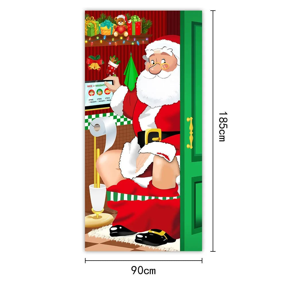 Santa Claus Christmas Tree Door Cover -185x90cm Festive Holiday Decoration Versatile Hanging for Entrance and Room