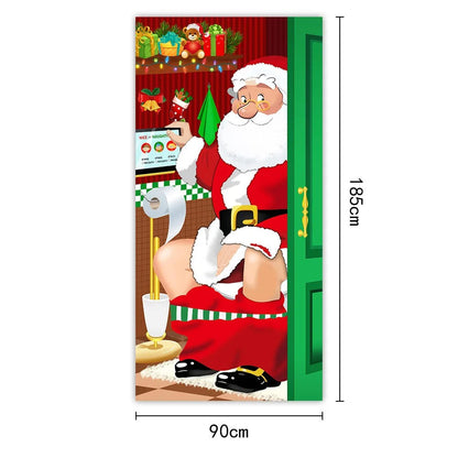 Santa Claus Christmas Tree Door Cover -185x90cm Festive Holiday Decoration Versatile Hanging for Entrance and Room