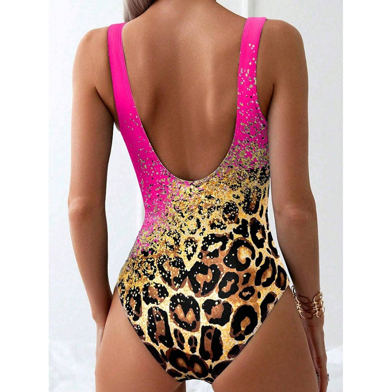 New Sexy Printed Bikini Tie Dye Leopard Print Backless Sports Swimsuit Women's One-piece Bikini Set