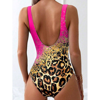 New Sexy Printed Bikini Tie Dye Leopard Print Backless Sports Swimsuit Women's One-piece Bikini Set