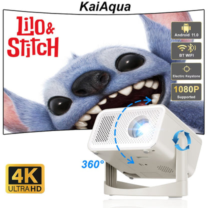 Projetor KaiAqua HT23 PLUS 4K Android 11 Dual Wifi6 260ANSI Allwinner H713 BT5.0 1080P 1280*720P Projetor Doméstico/Externo