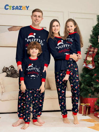 Christmas Family Matching Outfits Mother Father Kids Pajamas Set Santa Hat Print Loose Xmas Sleepwear Baby Romper Dog Clothes