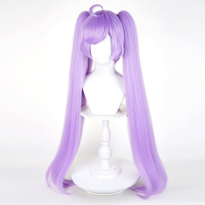 Peruca Roxa Longa Reta Sintética com Duas Marias e Franja, para Cosplay de Anime e Jogos, Peruca Fofa para Festas Diárias