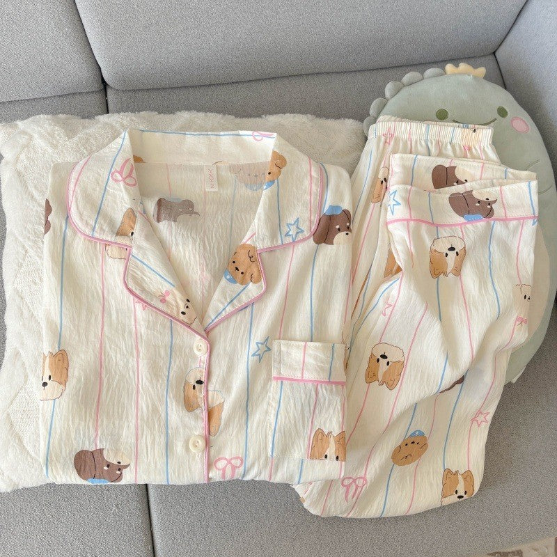 Harajuku Style Kawaii Sweet Loungewear 2 PC Set Line Star Dog Print Cute Casual Women's Pajamas Autumn Long New Fashion Homewear