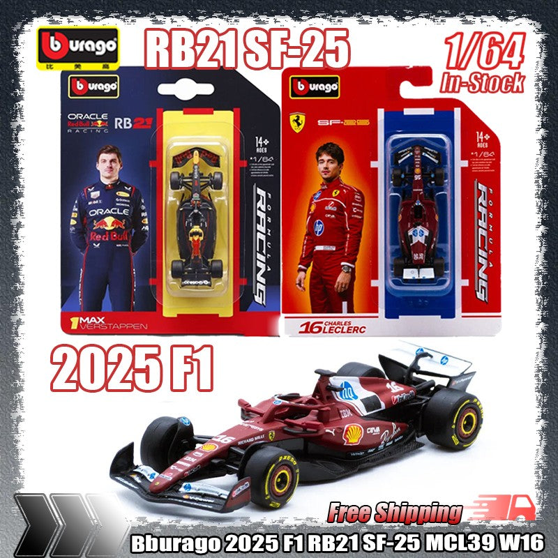 New In Stock Bburago 1:64 2025 F1 Sf-25 Leclerc-#16 Hamilton-#44 Rb21 Verstappen-#1  Mcl39 W16 Alloy Miniature Diecast Model Toy