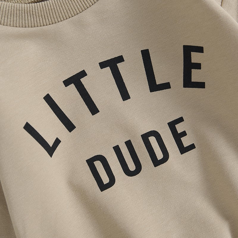 Roupas de Outono Inverno para Bebês Meninos, Conjunto de 2 Peças de Moletom de Manga Comprida com Estampa de Letra "Little Dude" e Calças