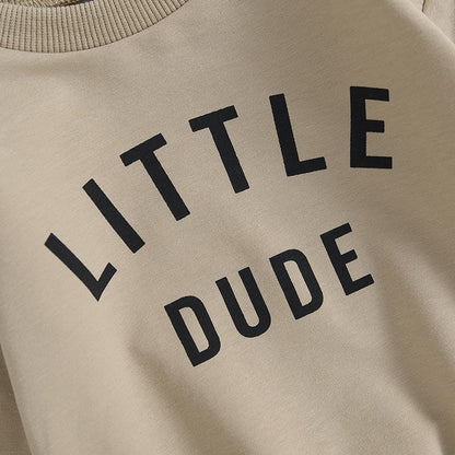Roupas de Outono Inverno para Bebês Meninos, Conjunto de 2 Peças de Moletom de Manga Comprida com Estampa de Letra "Little Dude" e Calças
