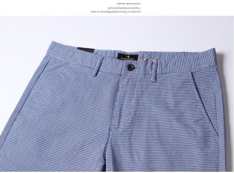 Summer Plaid Pants Men Slim Blue Suit Pants Men Stretch Business Formal Trousers Men