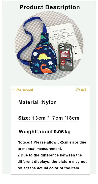 Bolsas de Ombro de Dinossauro Fofas Infantis Bolsas de Peito Casuais Novas para Meninas e Meninos Porta-Moedas de Nylon Bolsas Pequenas a Tiracolo