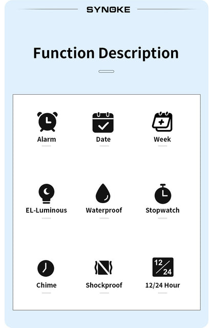 SYNOKE Outdoor Military Digital Watch For Men Fashion Retro Men Watch Sports Waterproof Men Watch Multifunctional Luminous