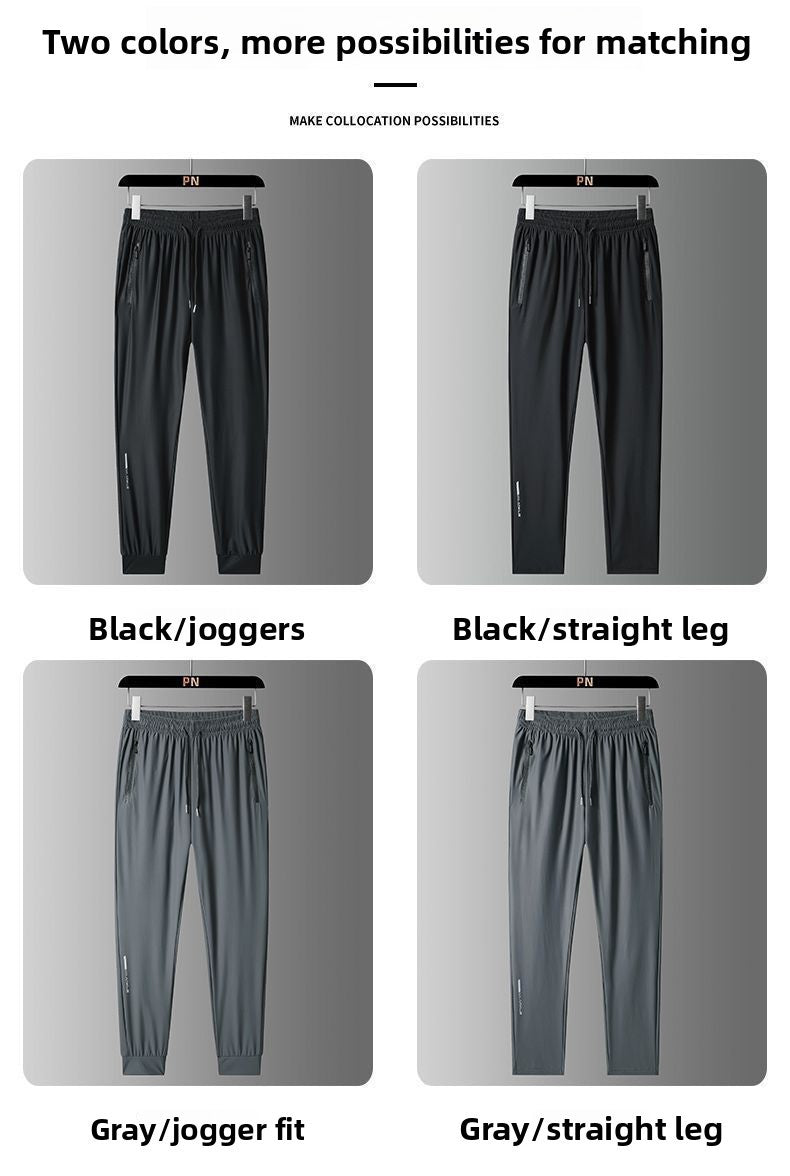 Calça Casual de Seda Gelo para o Verão Fina Solta de Secagem Rápida Elástica Respirável Calça Esportiva Calça Jogger Camisa de Academia Masculina de Futebol Rápido Masculina