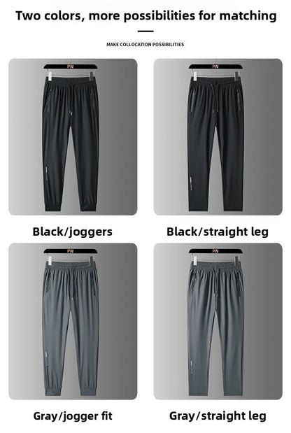 Calça Casual de Seda Gelo para o Verão Fina Solta de Secagem Rápida Elástica Respirável Calça Esportiva Calça Jogger Camisa de Academia Masculina de Futebol Rápido Masculina