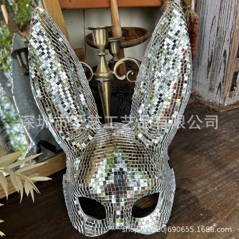 Disco Mirror Bunny Mask Sparkling Costume Accessory For Women Teens Halloween Party Rave Cosplay Glam Sexy Club Night Photo Prop