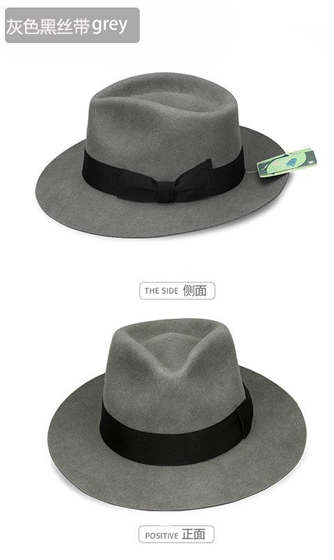 New British 100% Wool Felt Hat Men Fedora Big Size Raw Edge Brim Satin Lined Gangster Hat Premium Quality