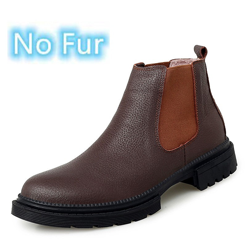 Genuine Leather Mens Chelsea Boots Slip on Male Casual Footwear All-match High Quality Ankle Boots Vintage Style Business Botas