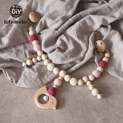 Let's Make Wood Teether Baby Bed Hanging Rattles Toy Make Noise Bird Elephant Shape Crochet Beads Bracelet Pram Clip Baby Rattle