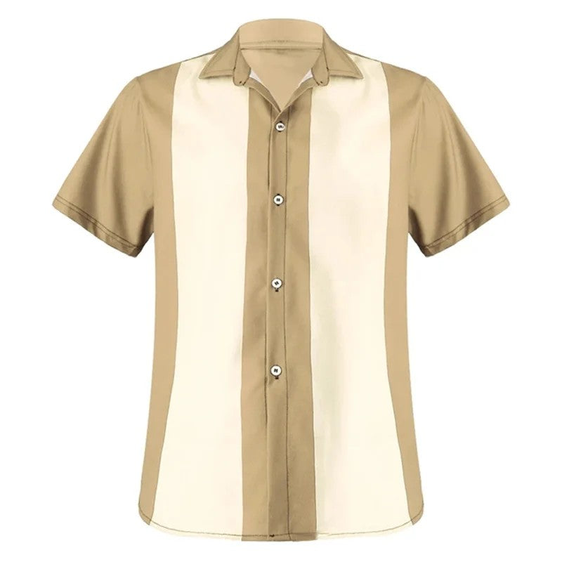 2024 summer new men's bowling shirt Retro short sleeve button casual multi-color