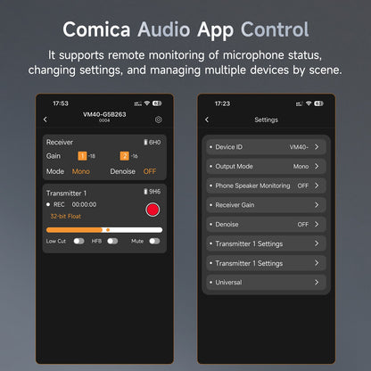 Comica VM40 2.4G Super Cardioid Microfone Shotgun Sem Fio de Canal Duplo, Modos duplo com e sem fio, para Câmera/Smartphone/PC