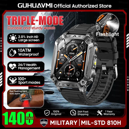 2026 Novo 1400mAh Bateria Grande Militar Ao Ar Livre 2.01 polegadas Smartwatch Masculino 10ATM À Prova D'água Chamada Bluetooth Relógio Inteligente Esportivo