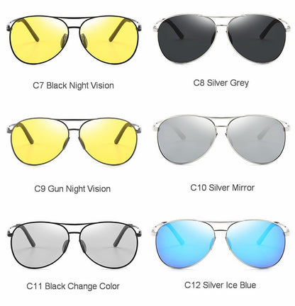 Óculos de Sol Polarizados Masculinos com Armação de Metal para Aviação Cores Variadas Óculos de Sol Masculino Piloto Visão Noturna e Diurna para Dirigir