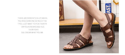 Men's Sandals Leather 2025 New Fashion Comfortable Stretch Beach Shoes Middle-aged and Young Summer Slippers Men's Shoes