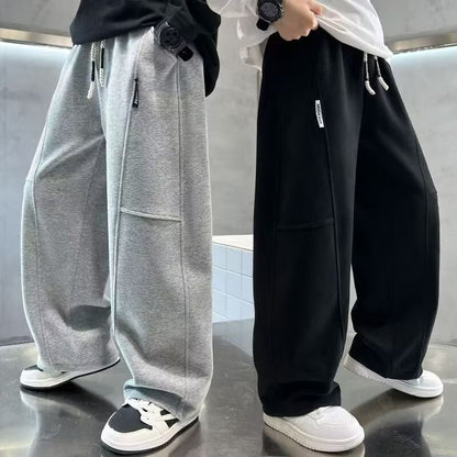 Autumn Boys Causal Pants Kids Loose Cotton Sports Pants 110-170 Black Grey Soft Trousers for Children Spring Kids Clothing 2025