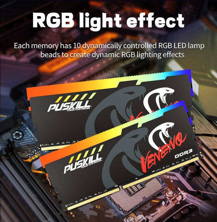 PUSKILL Memória RAM RGB DDR3 8GBx2 1600MHz 12800S Udimm Dual Channel DIMM Memória RAM para Desktop