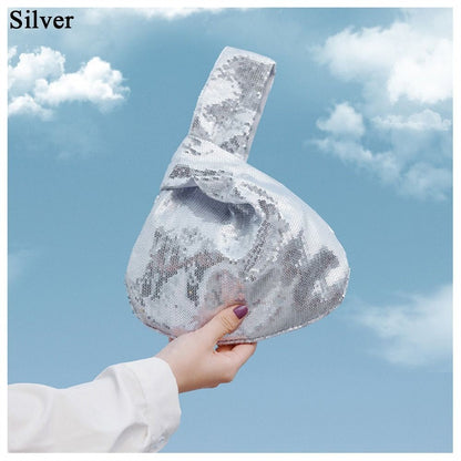 Ladies Trendy Fashion Reversible Sequin Evening Clutch Purse Women Girls Small Glitter Wrist Knot Bag