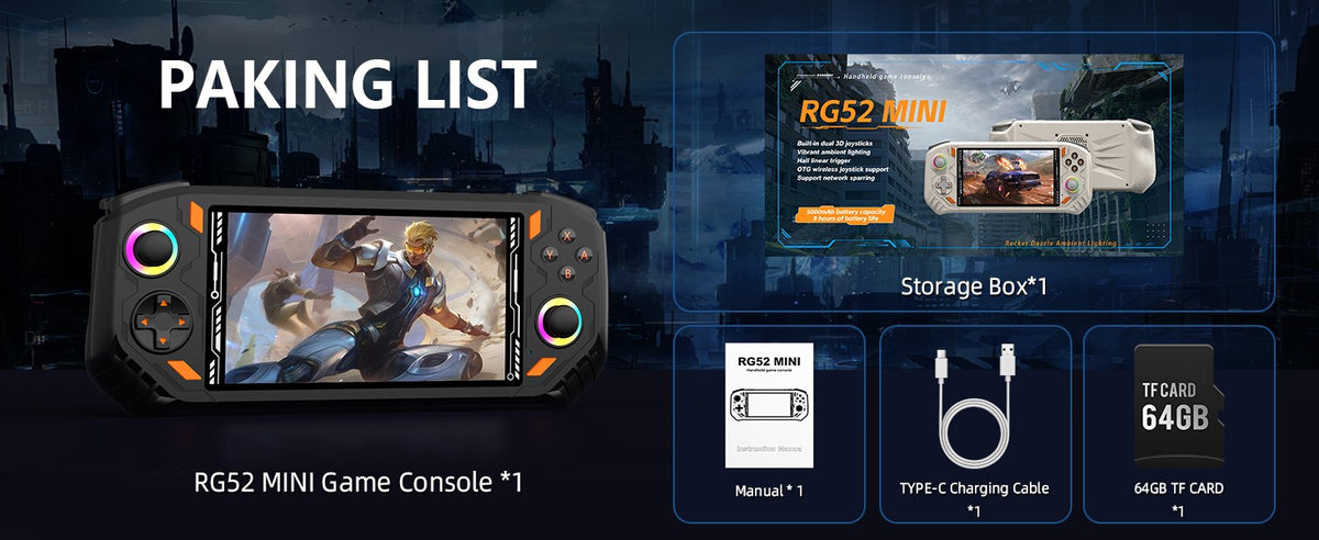 RG52 Mini Retro Handheld Game Console 5.5 Inch IPS Screen EmuELEC&RGBOX Dual System 22000+ Games WIFI Playing Potable Video Game